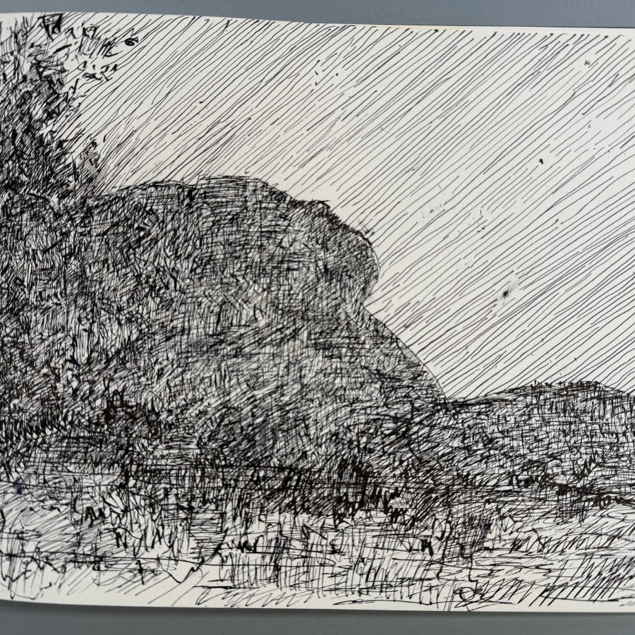 City of Rocks at Night, Ink, 14 x 17 inches, copyright 2024