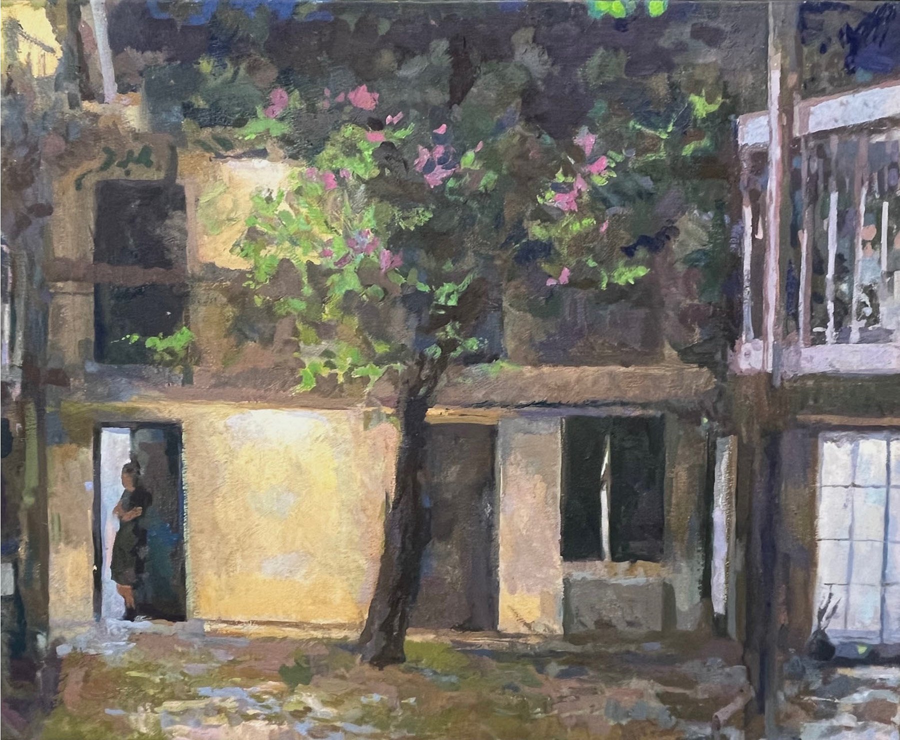 La Quinta Court, 22 x 25 inches, oil on linen, copyright 2024, Private Collection