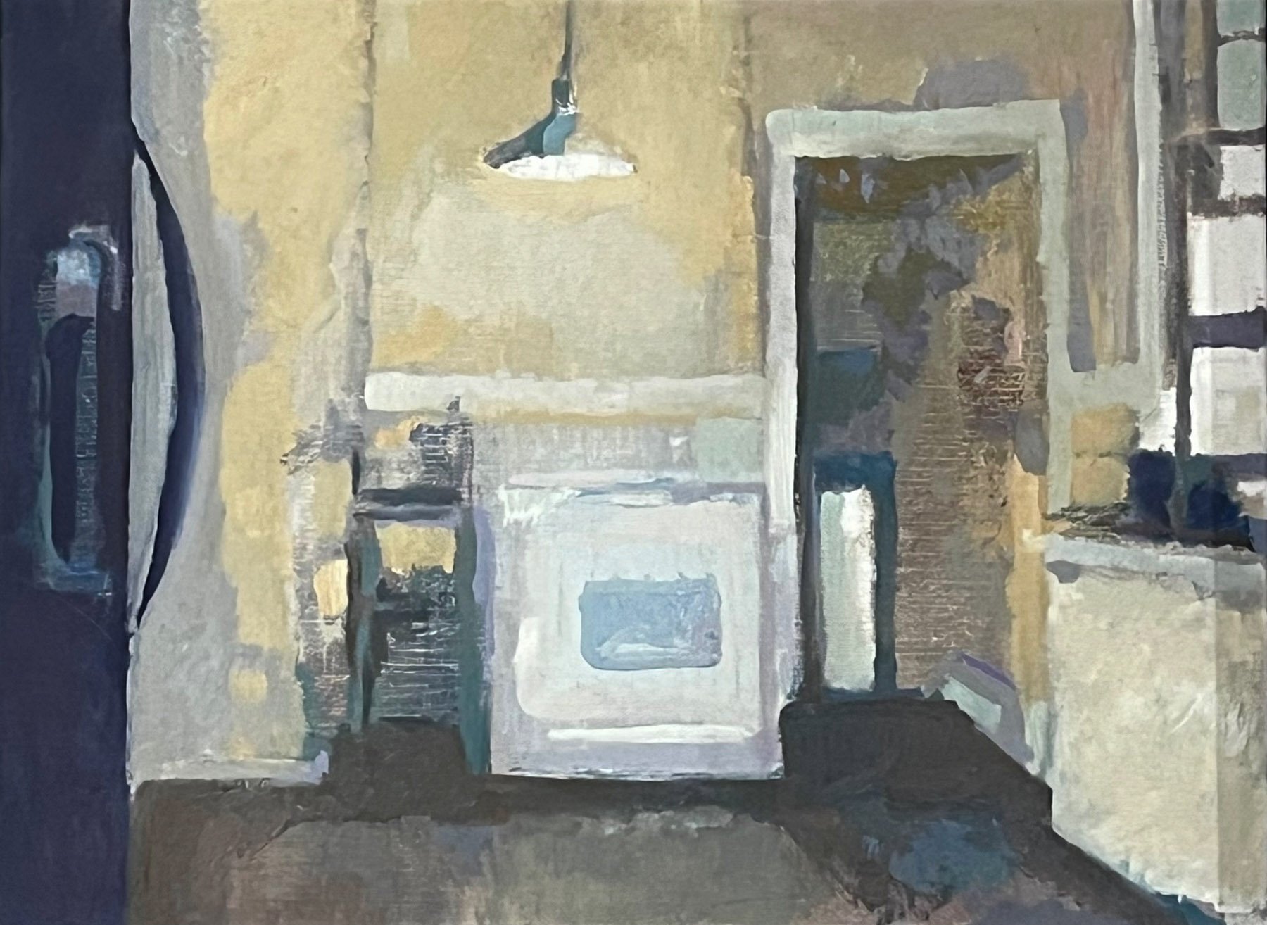 University Kitchen, oil on linen, 14 x 15 inches, copyright 2024