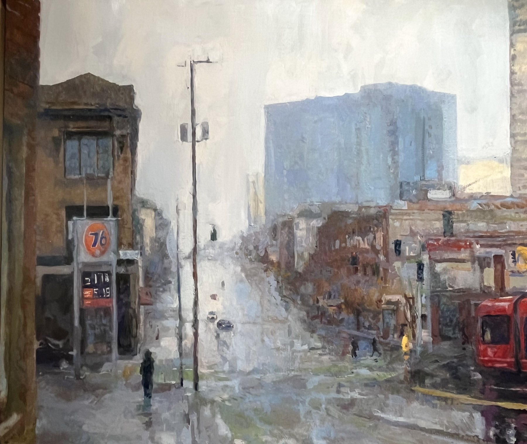 Broadway and Pike in the Rain, 32 x33, Oil on linen, copyright 2024