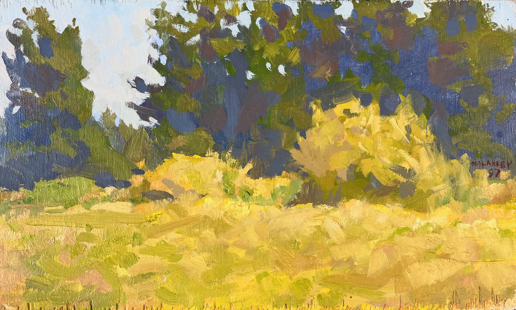 Glaze Meadow sketch, oil on panel, 6 x 9 inches, copyright 1995