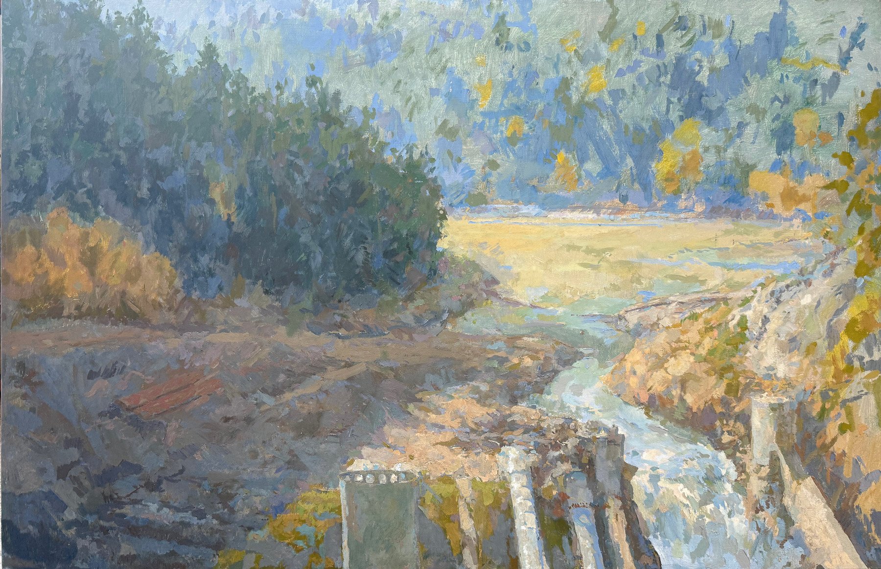 Lower Elwha Dam During Removal, 26 x 40 inches, oil on linen, copyright 2011