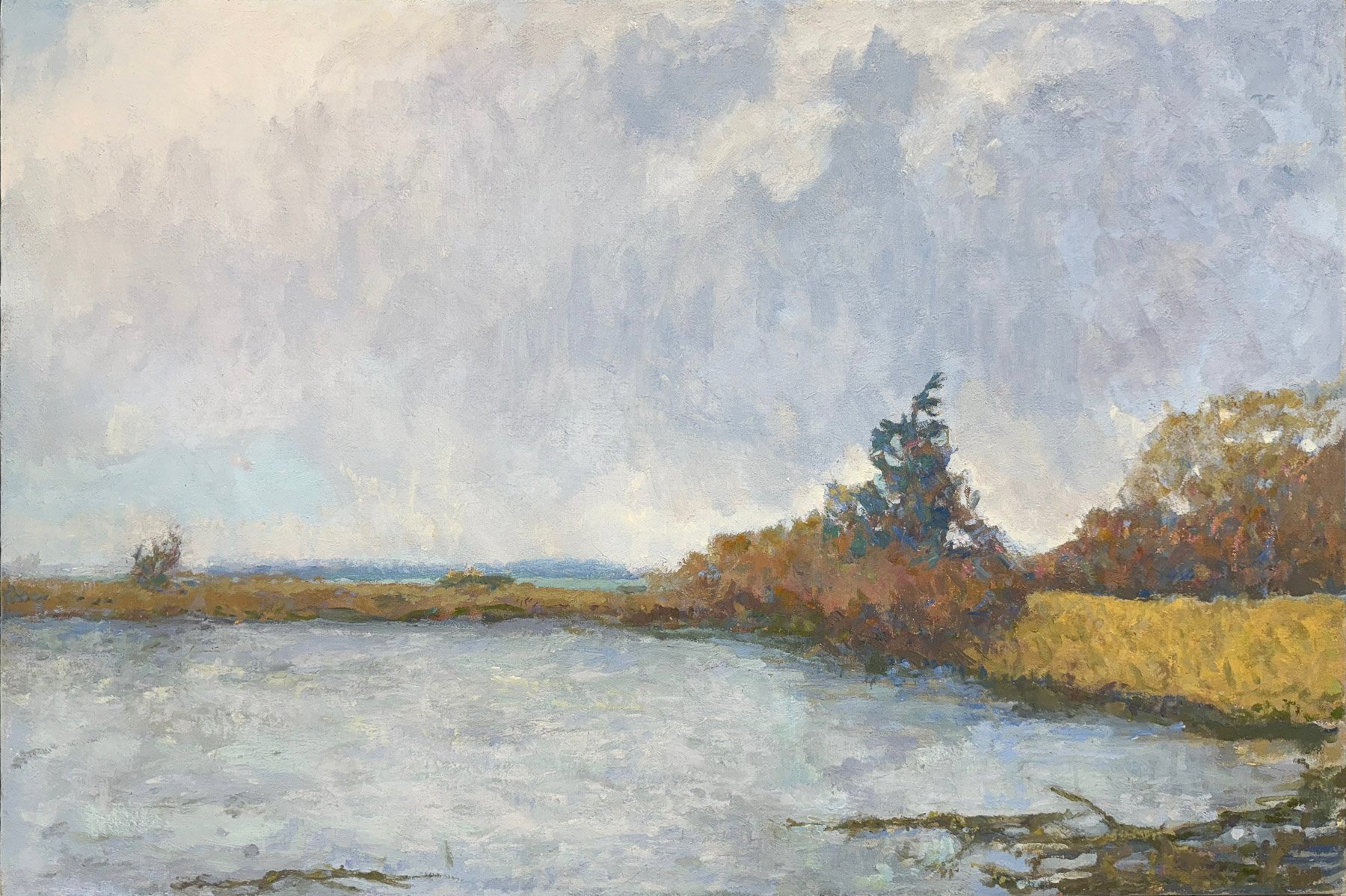 Pond at the Elwha mouth, 24 x 36 inches, oil on linen, copyright 2023